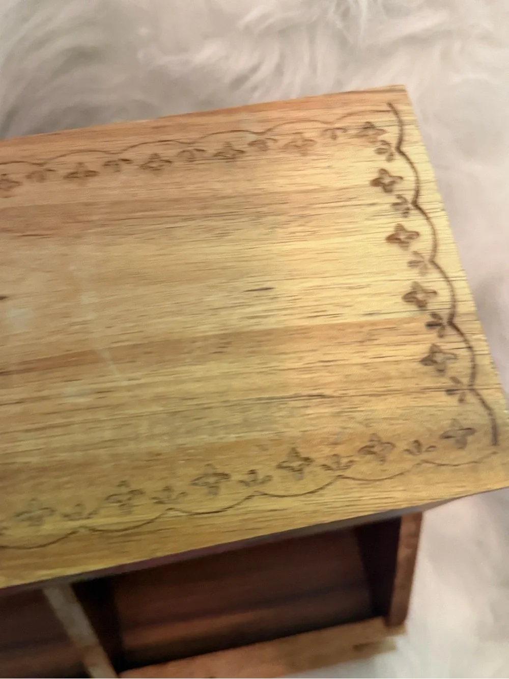 Pioneer Woman Hand-Painted Floral Wooden Storage Box - Natural Wood and Pink